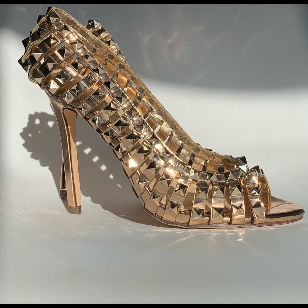 Rose Gold Studded Peep Toe Heels
